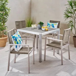 Outdoor Modern 4 Seater Aluminum Dining Set with Wicker Table Top - NH748013 patio chairs, outdoor seating