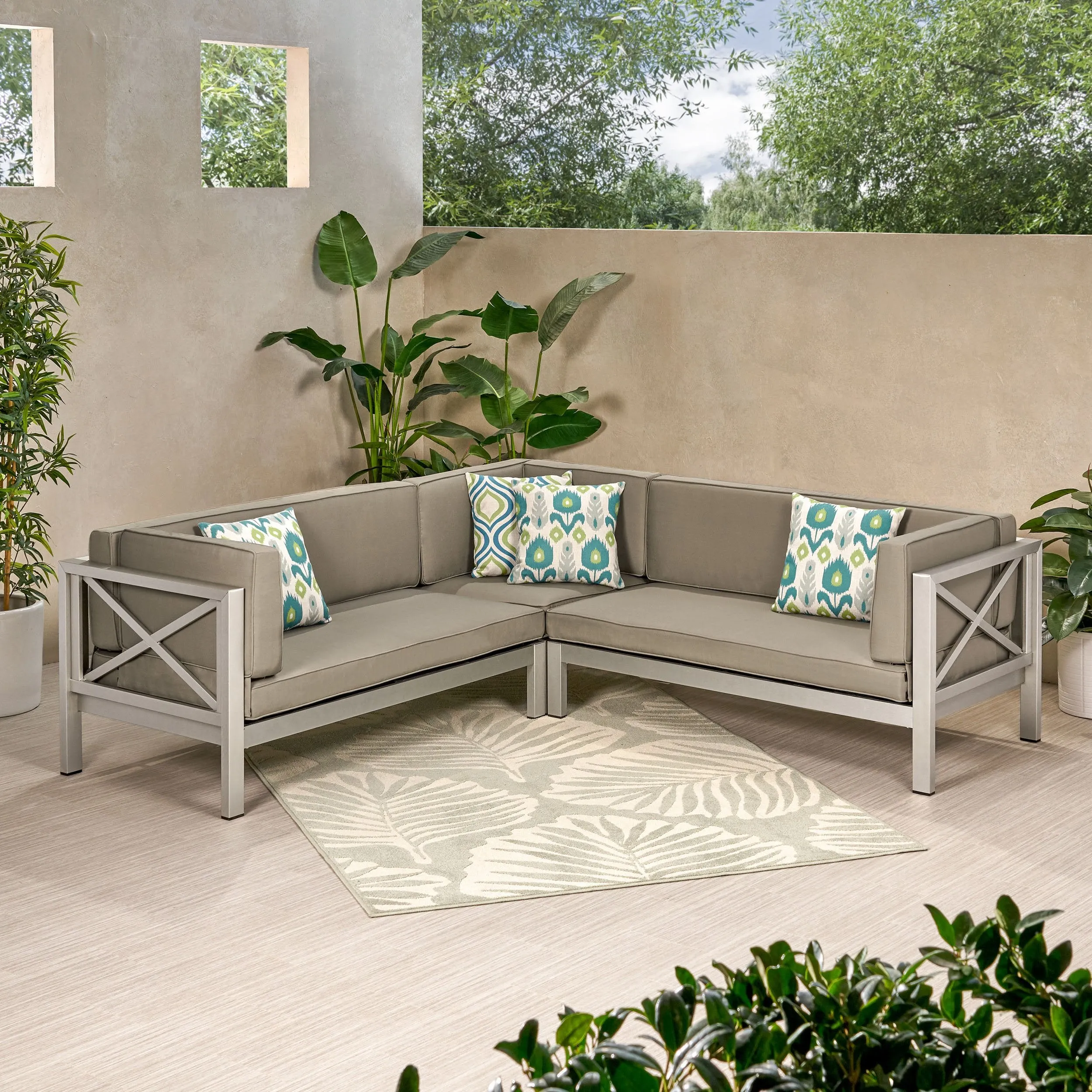 Outdoor Modern 5 Seater V-Shaped Sectional Sofa Set - NH207113 cushion cover, soft furnishing