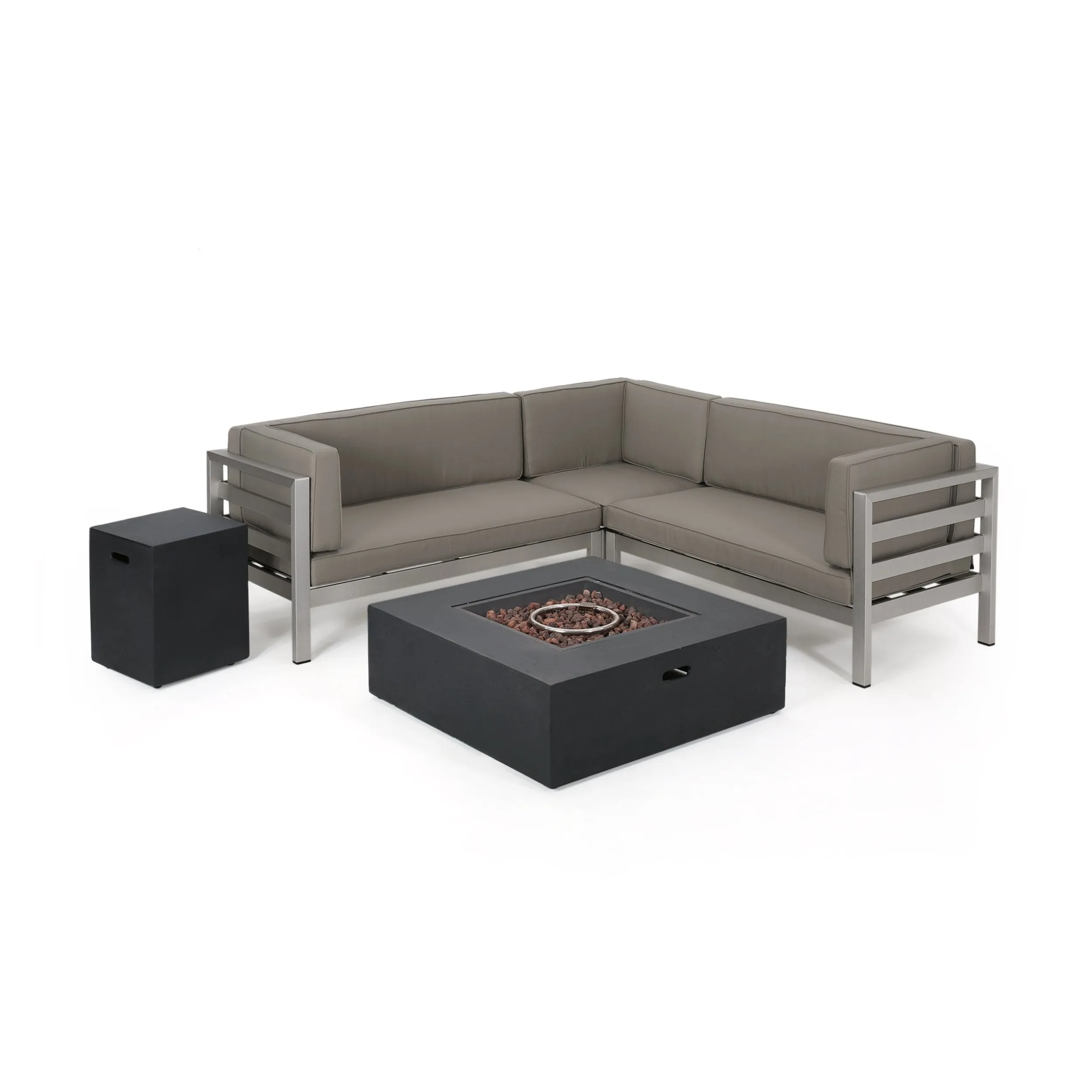 Outdoor Modern 5 Seater V-Shaped Sectional Sofa Set with Fire Pit and Tank Holder - NH007113 cushion cover, soft furnishing