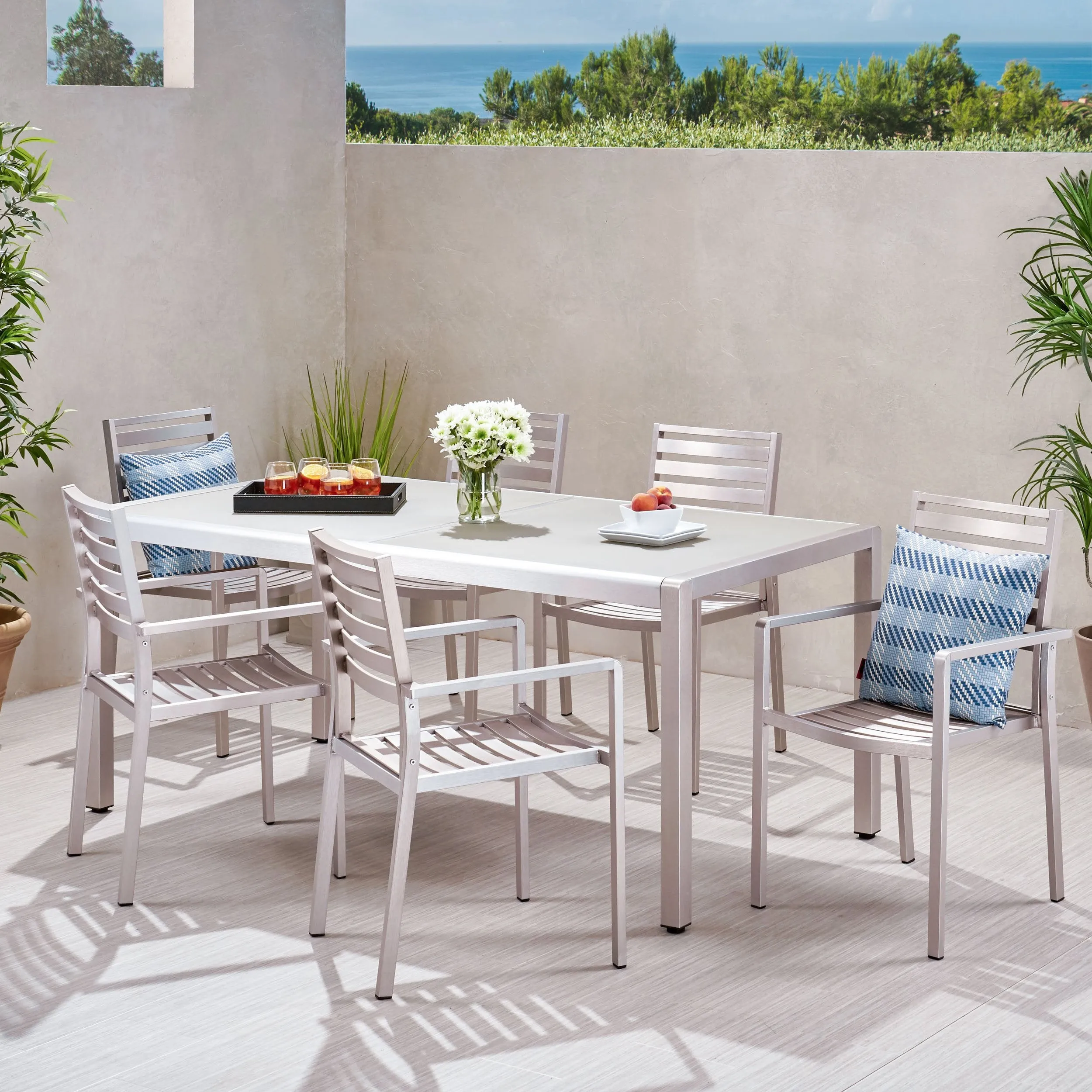 Outdoor Modern 6 Seater Aluminum Dining Set - NH168013 patio chairs, outdoor seating