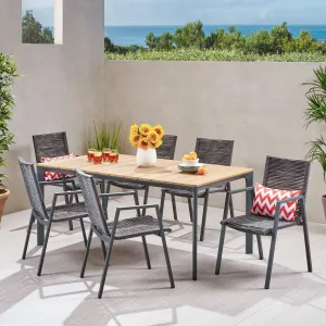 Outdoor Modern 6 Seater Aluminum Dining Set with Eucalyptus Table Top - NH058013 patio chairs, outdoor seating