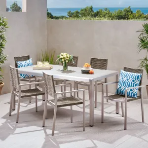 Outdoor Modern 6 Seater Aluminum Dining Set with Tempered Glass Table Top - NH938013 patio chairs, outdoor seating