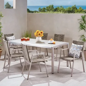 Outdoor Modern 6 Seater Aluminum Dining Set with Tempered Glass Top - NH158013 patio chairs, outdoor seating