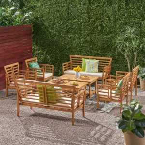 Outdoor Modern Acacia Wood 8 Seater Chat Set with Cushions - NH693113 clothes rack, garment rack