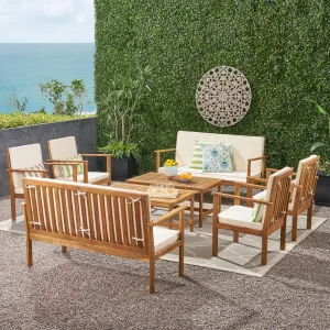 Outdoor Modern Acacia Wood 8 Seater Chat Set with Cushions - NH793113 clothes rack, garment rack