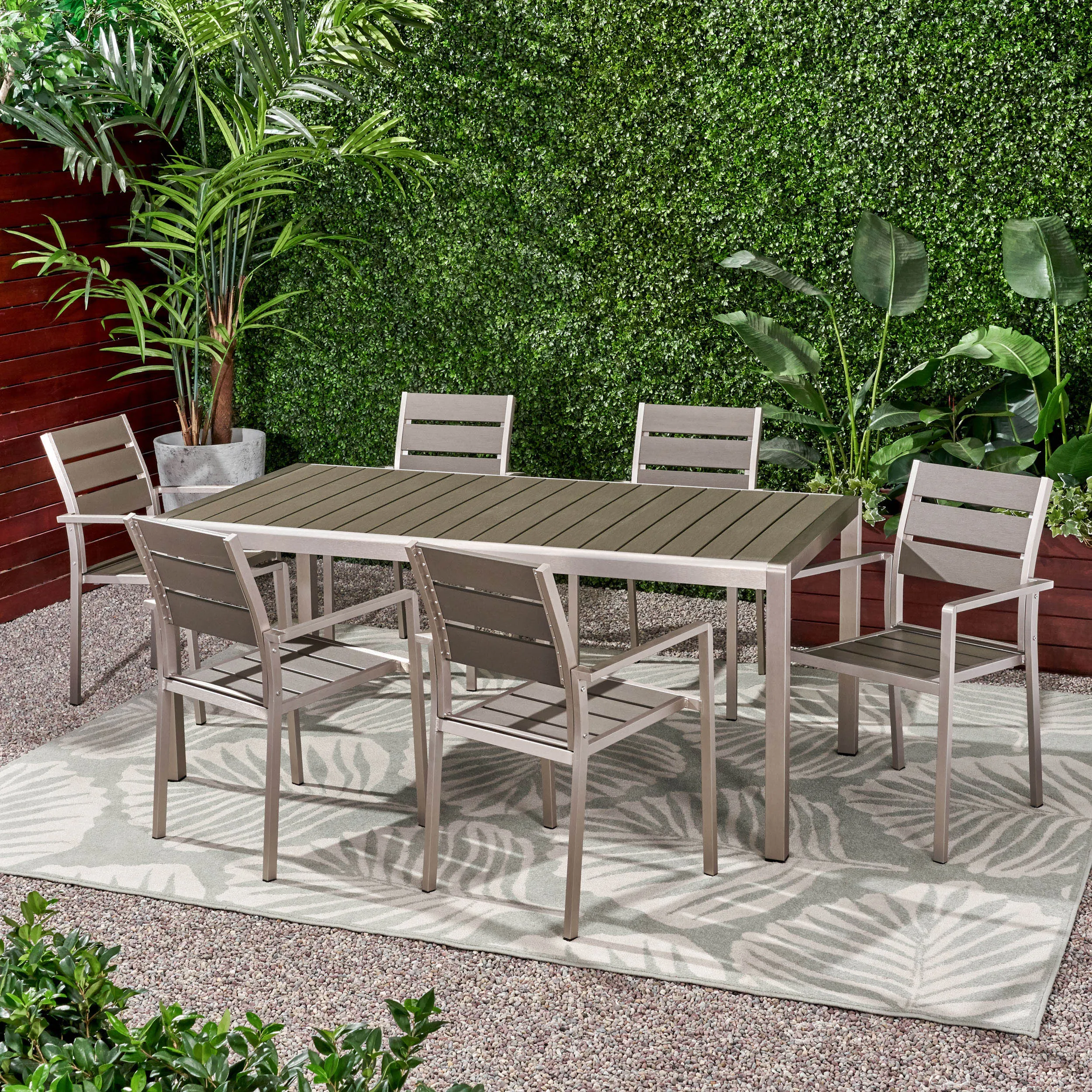 Outdoor Modern Aluminum and Faux Wood 6 Seater Dining Set - NH949013