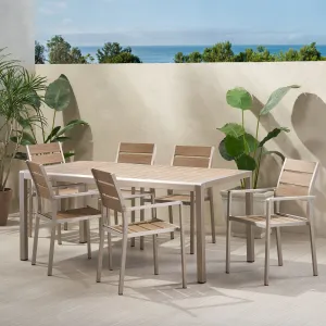Outdoor Modern Aluminum and Faux Wood 6 Seater Dining Set - NH949013 patio chairs, outdoor seating