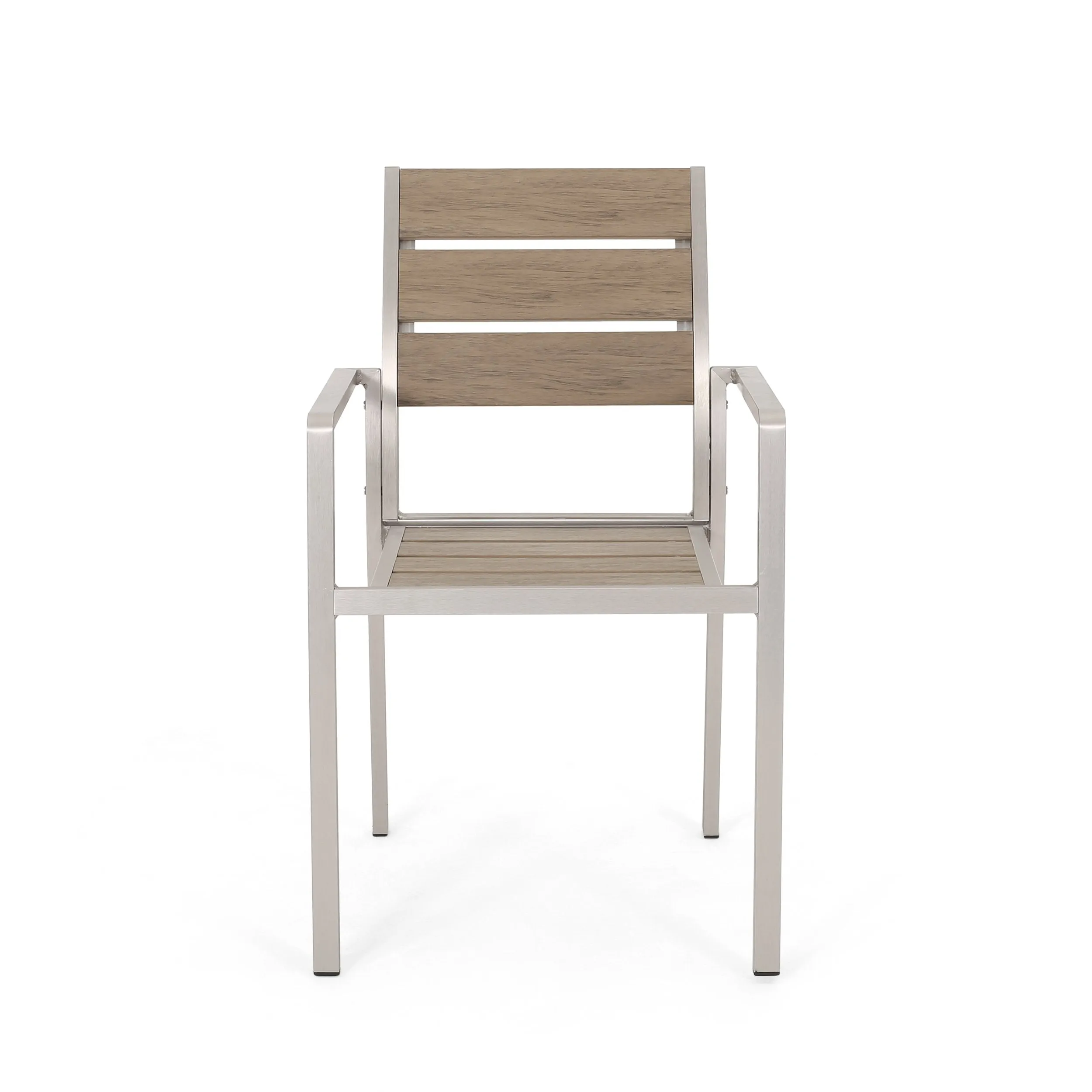 Outdoor Modern Aluminum Dining Chair with Faux Wood Seat (Set of 2) - NH759013
