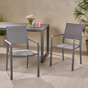 Outdoor Modern Aluminum Dining Chair with Mesh Seat (Set of 2) - NH728013 patio chairs, outdoor seating