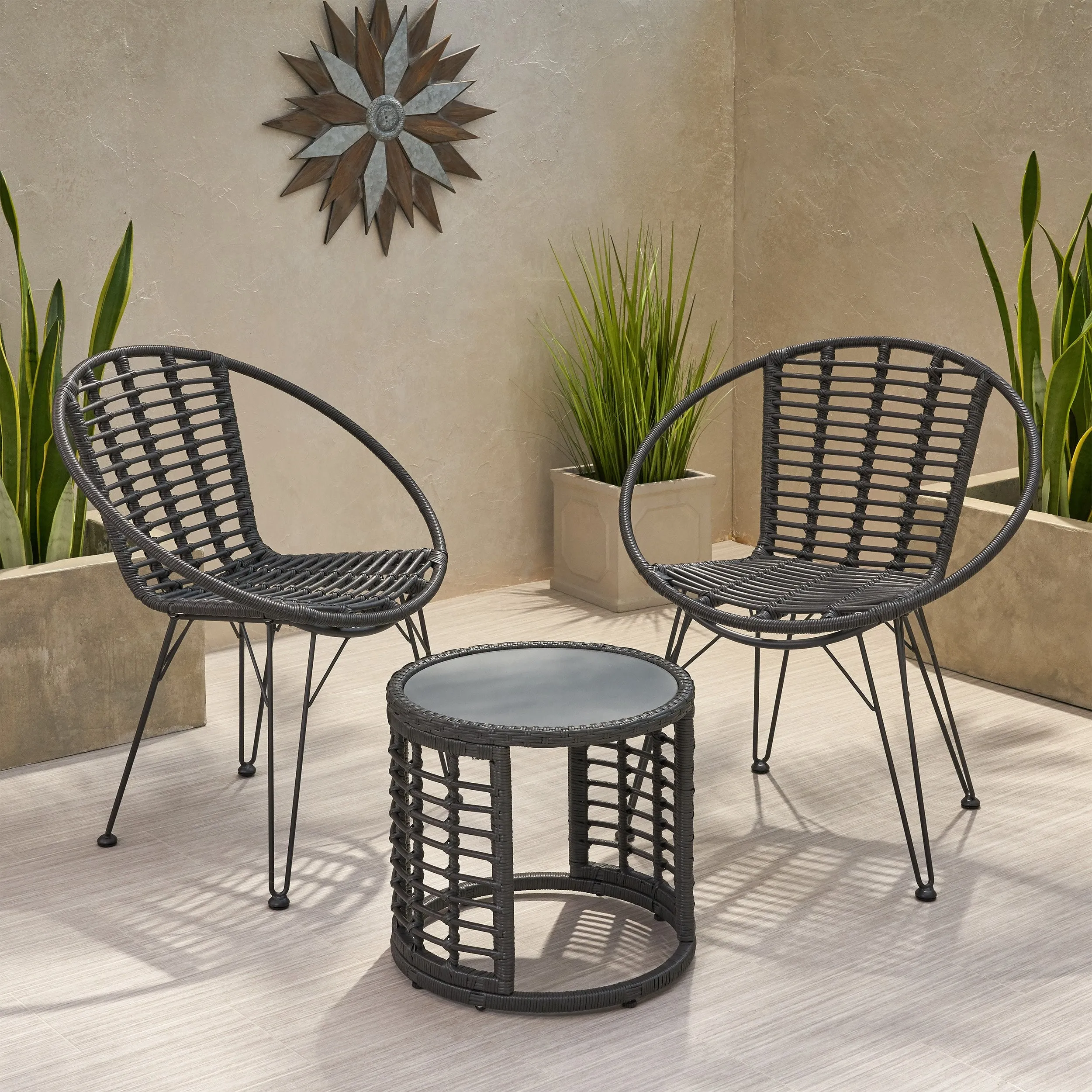 Outdoor Modern Boho 2 Seater Wicker Chat Set with Side Table - NH444013 clothes rack, garment rack