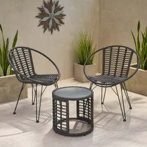 Outdoor Modern Boho 2 Seater Wicker Chat Set with Side Table - NH444013 patio chairs, outdoor seating
