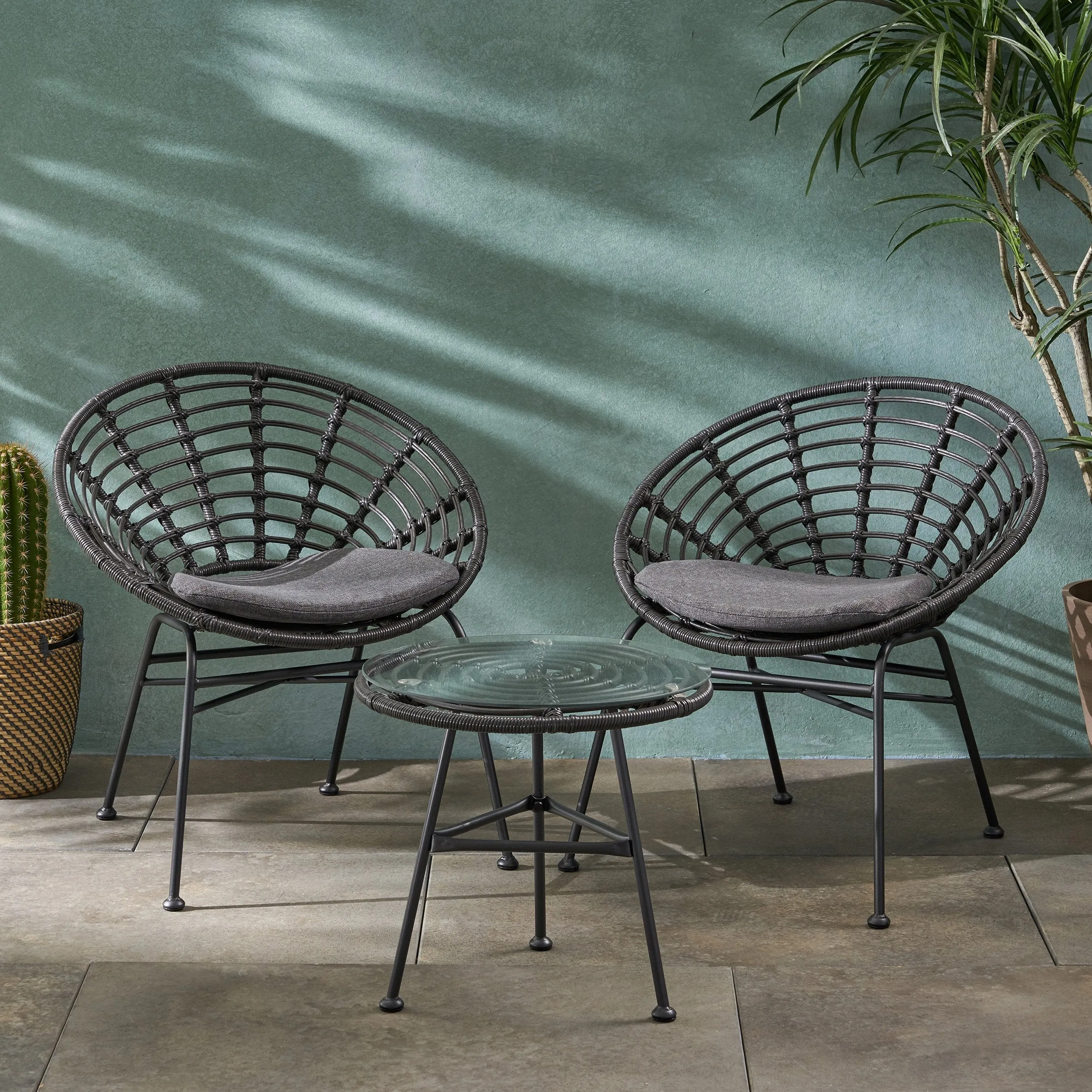 Outdoor Modern Boho 2 Seater Wicker Chat Set with Side Table - NH580013 patio chairs, outdoor seating