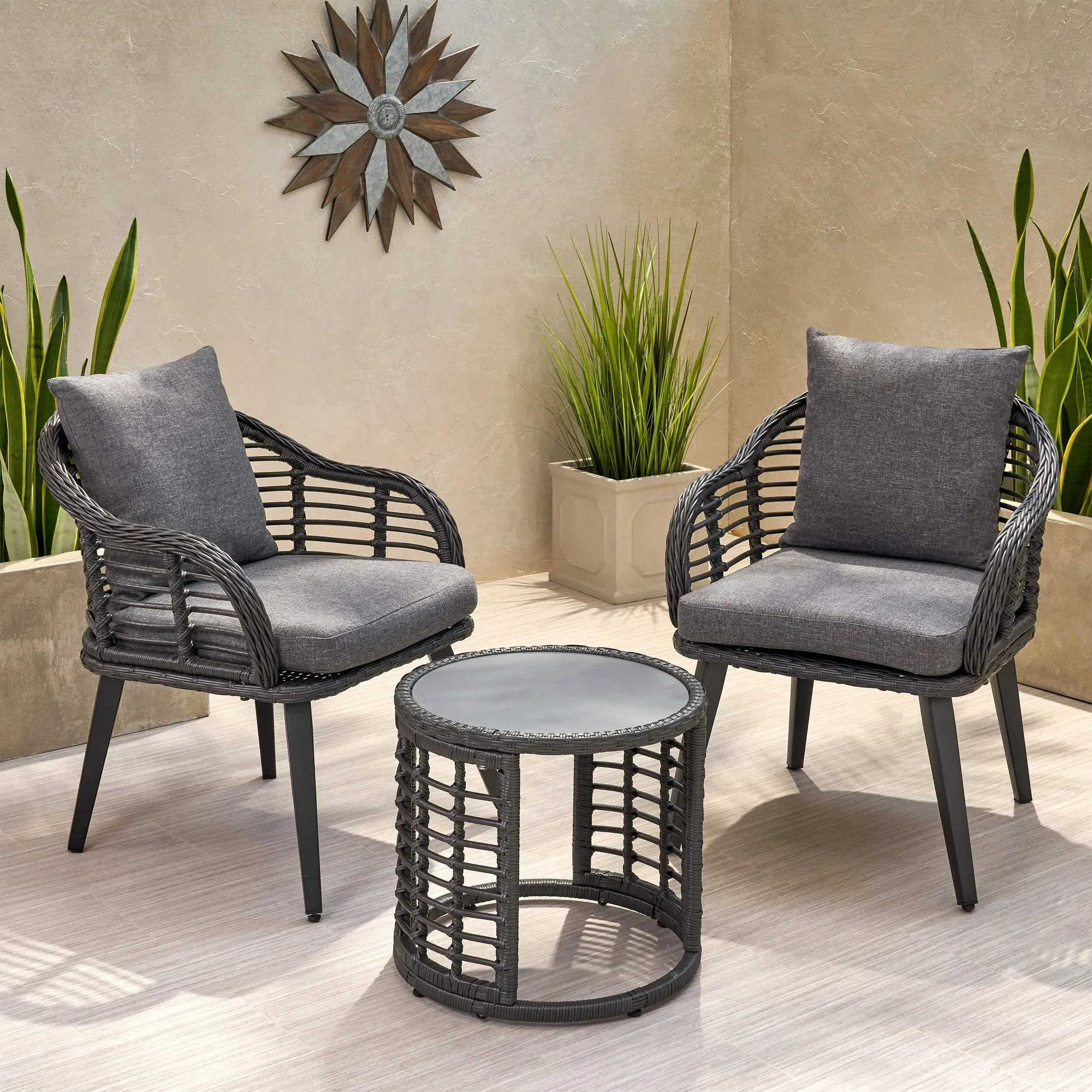 Outdoor Modern Boho 2 Seater Wicker Chat Set with Side Table - NH644013 clothes rack, garment rack