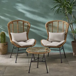 Outdoor Modern Boho 2 Seater Wicker Chat Set with Side Table - NH780013 patio chairs, outdoor seating