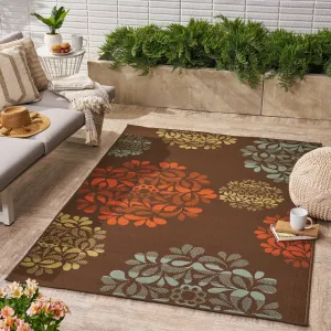 Outdoor Modern Brown Area Rug with Multi-Color Floral Print - NH009403 patio chairs, outdoor seating