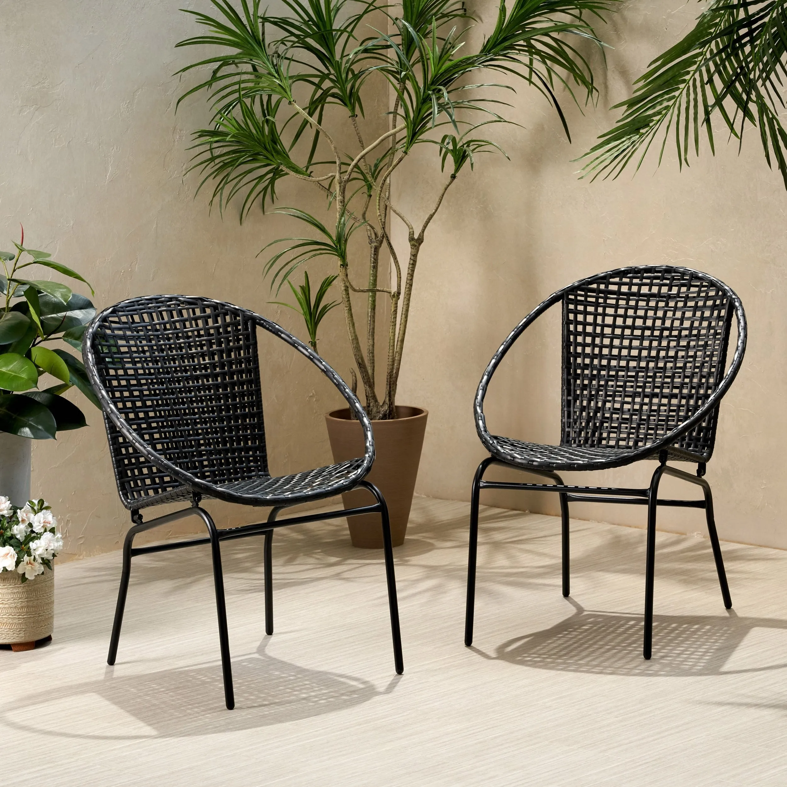 Outdoor Modern Faux Rattan Club Chair (Set of 2) - NH960113 patio chairs, outdoor seating