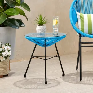 Outdoor Modern Faux Rattan Side Table with Tempered Glass Top - NH420113 coffee table, accent table