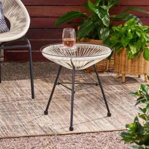 Outdoor Modern Faux Rattan Side Table with Tempered Glass Top - NH620113 coffee table, accent table
