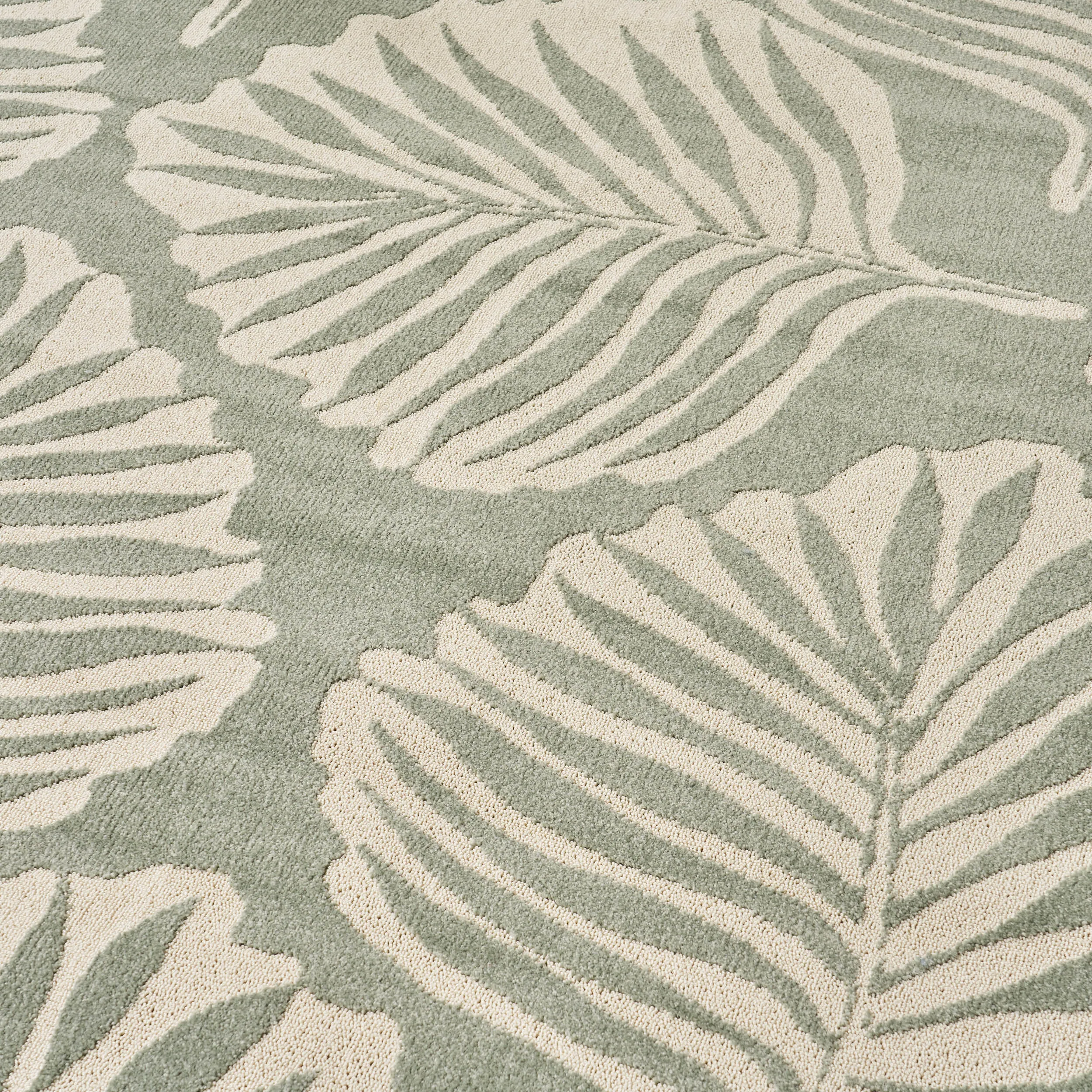 Outdoor Modern Frond Leaf Green And Ivory Rectangular Area Rug - NH929403