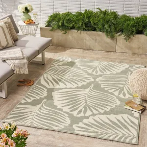 Outdoor Modern Frond Leaf Green And Ivory Rectangular Area Rug - NH929403 patio chairs, outdoor seating