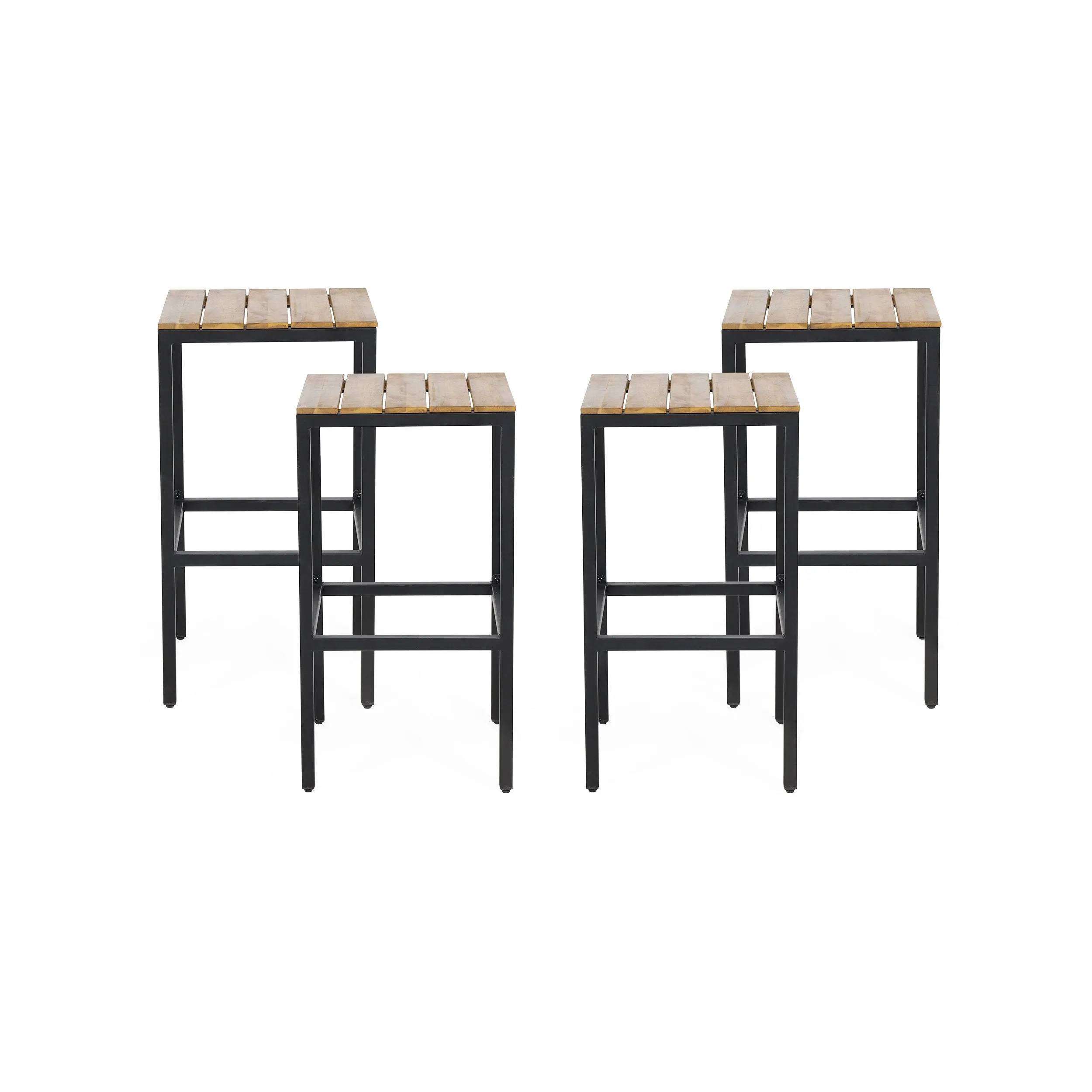 Outdoor Modern Industrial Acacia Wood Bar Stools (Set of 4) - NH402313 patio chairs, outdoor seating