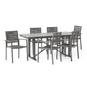 Outdoor Modern Industrial Aluminum 7 Piece Dining Set with Rope Seating - NH305313 patio chairs, outdoor seating
