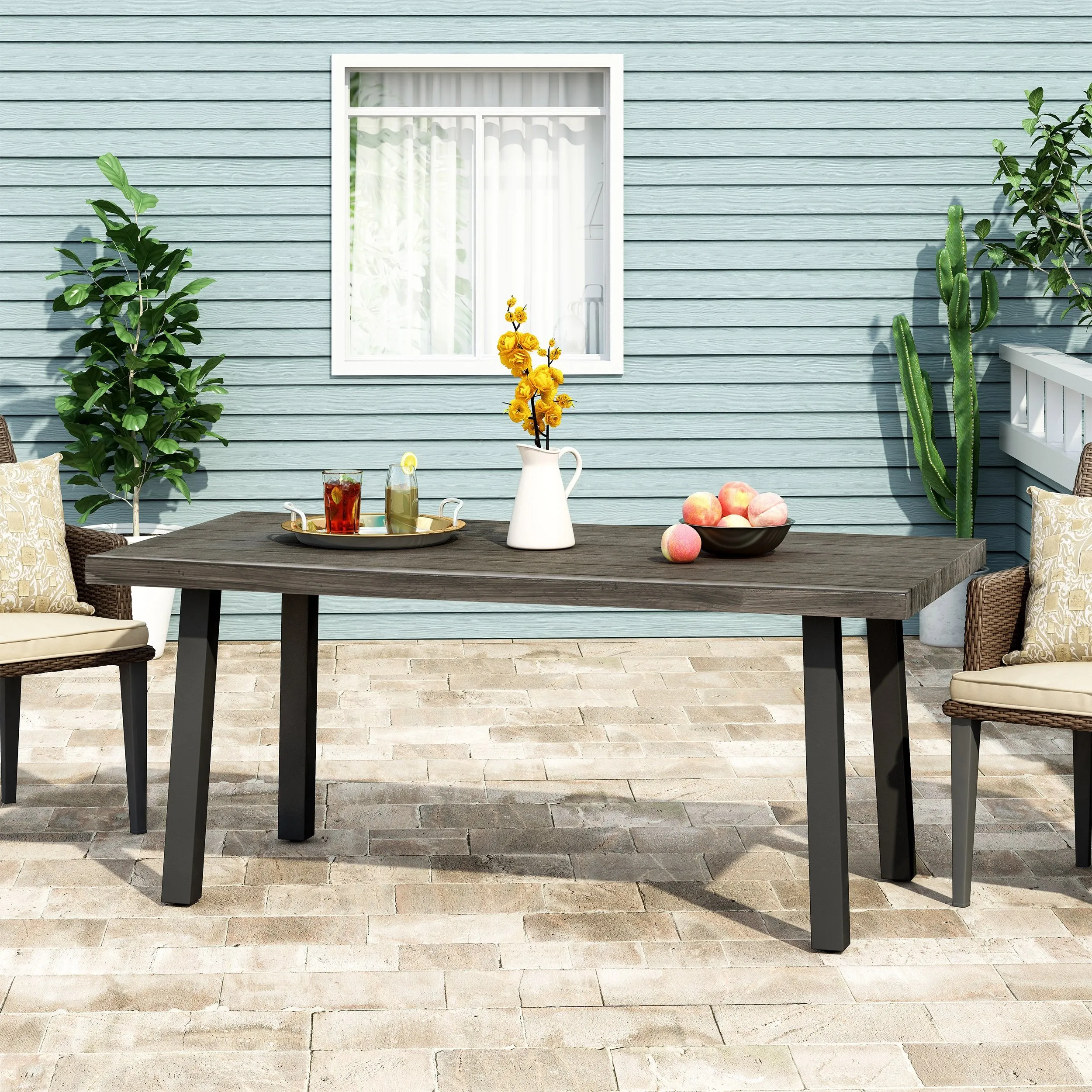 Outdoor Modern Industrial Aluminum Dining Table - NH940313 patio chairs, outdoor seating
