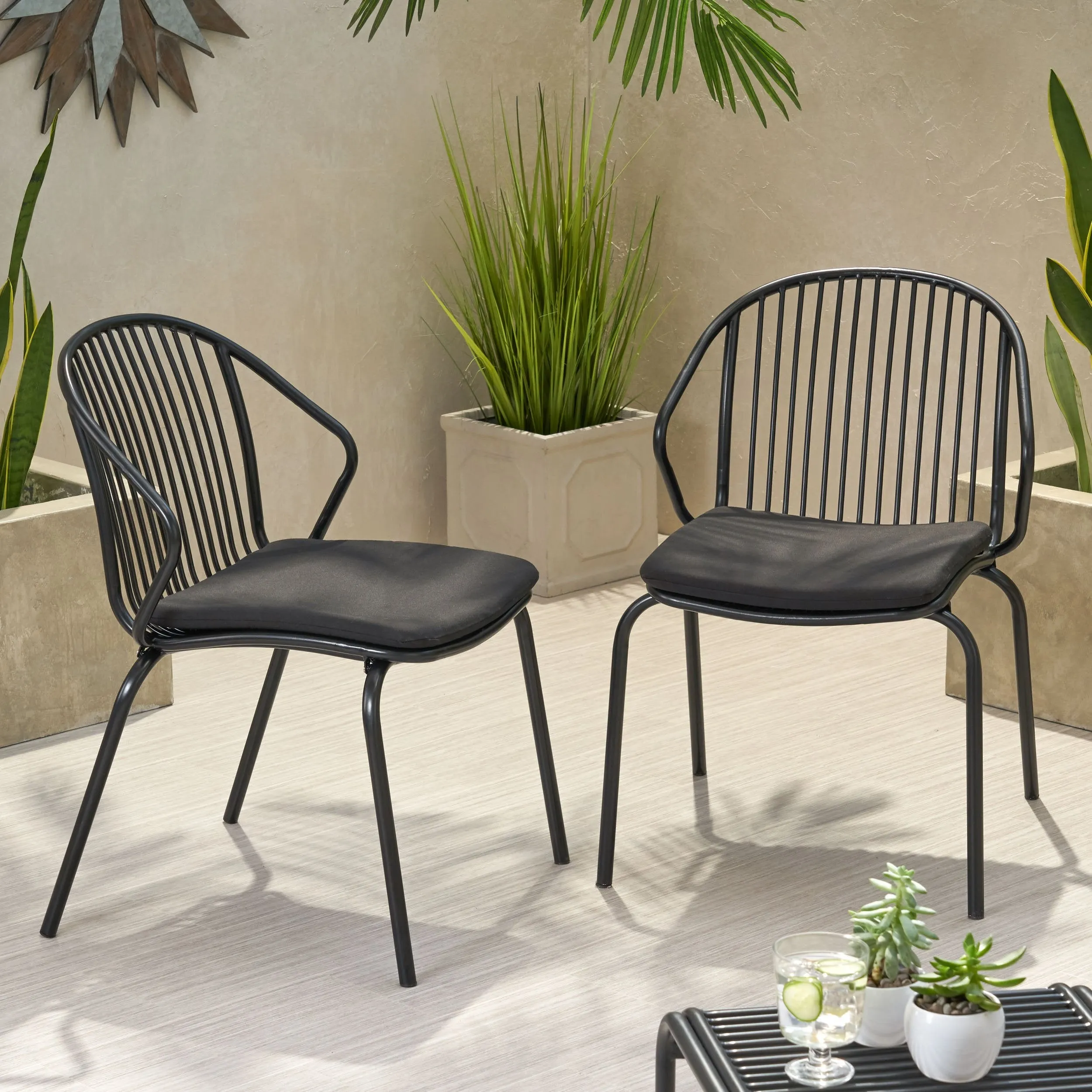 Outdoor Modern Iron Club Chair with Cushion (Set of 2) - NH717013 chandelier, pendant light