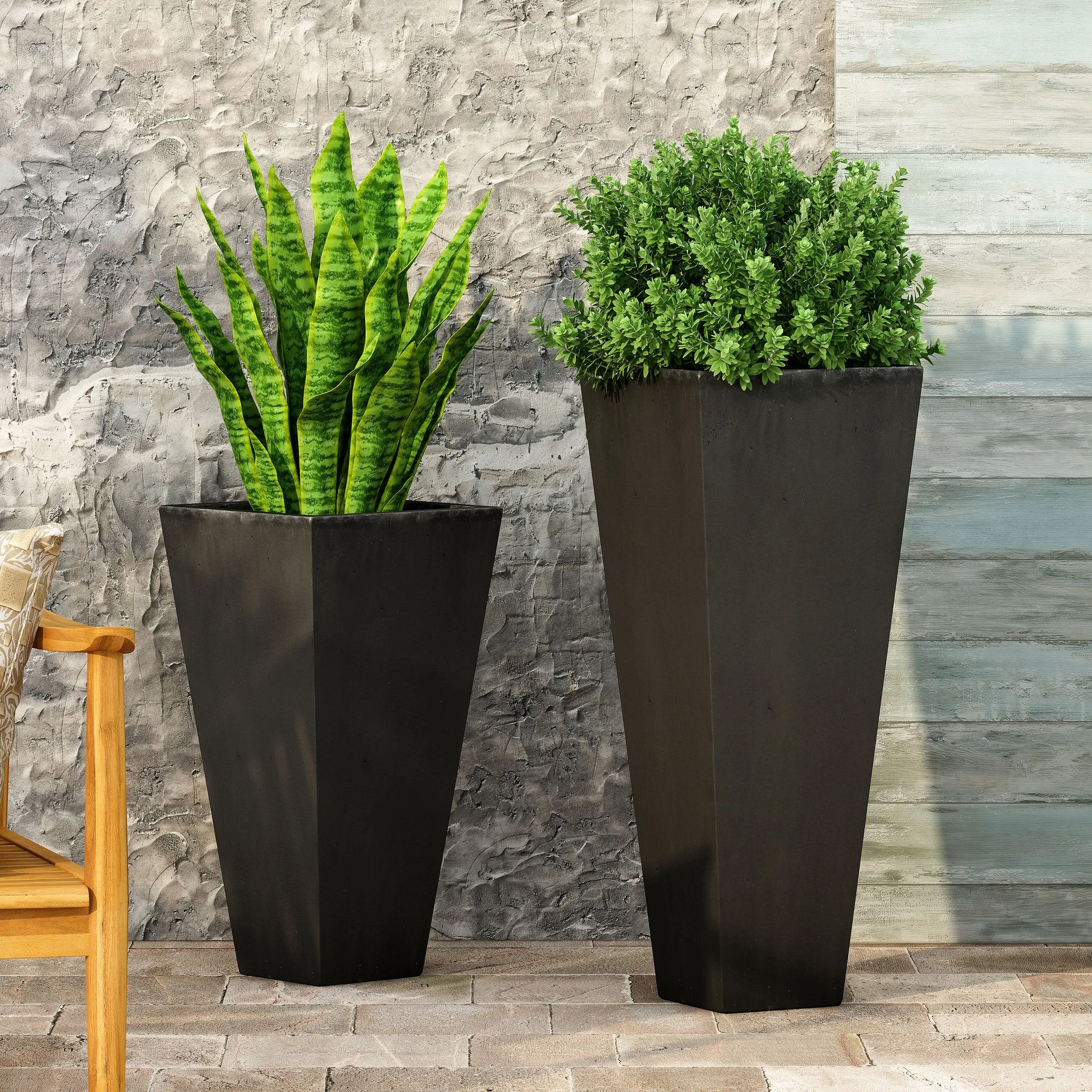 Outdoor Modern Large and Small Cast Stone Planter Set - NH749213 patio chairs, outdoor seating