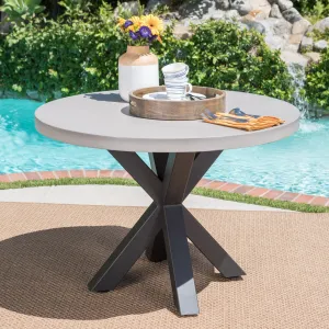 Outdoor Modern Lightweight Concrete Circular Dining Table with Cross Base - NH683103 patio chairs, outdoor seating