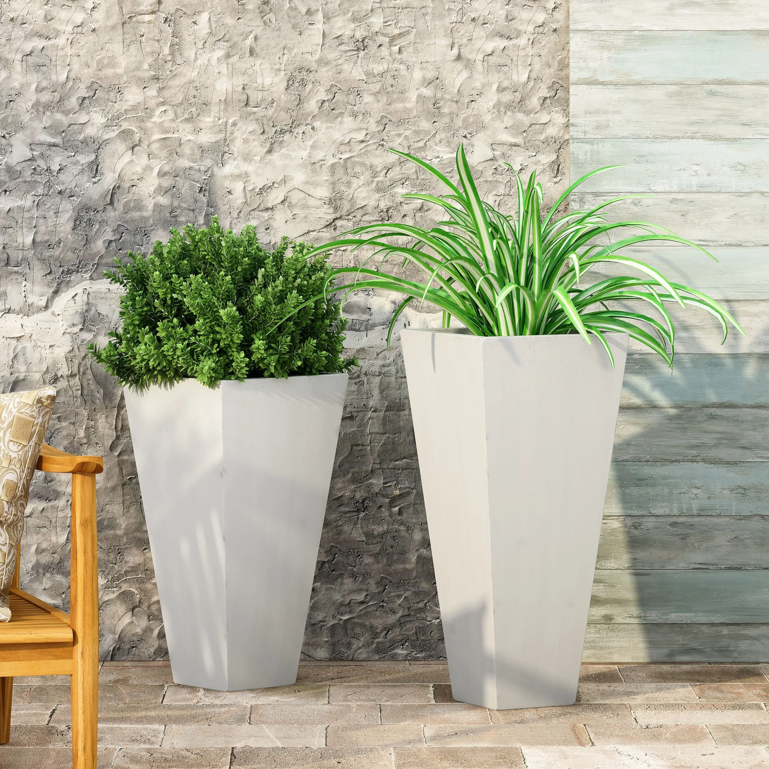 Outdoor Modern Medium and Small Cast Stone Planter Set - NH949213