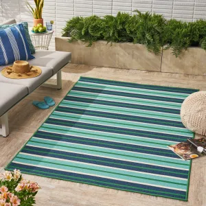 Outdoor Modern Striped Blue and Green Rectangular Area Rug - NH529403 patio chairs, outdoor seating
