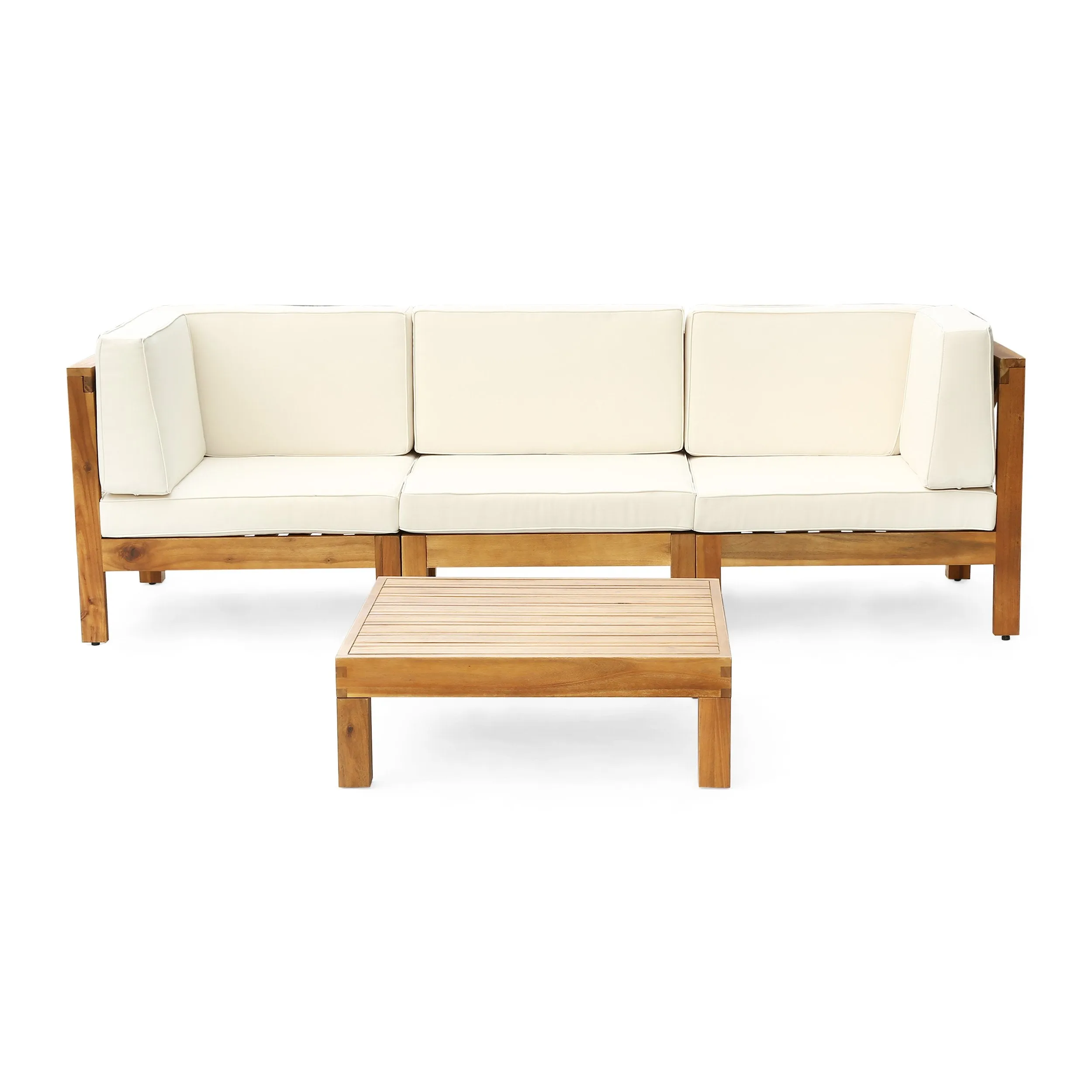Outdoor Modular Acacia Wood Sofa and Coffee Table Set with Cushions - NH707603