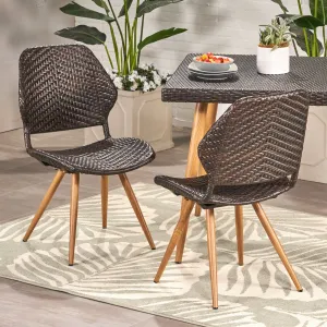 Outdoor Multi-brown Wicker Dining Chairs with Brown Wood Finish Metal Legs (Set of 2) - NH151403 chandelier, pendant light