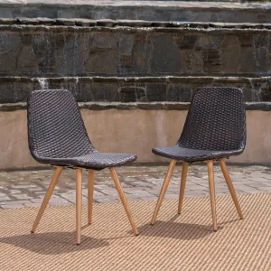 Outdoor Multi-Brown Wicker Dining Chairs With Wood Finished Metal Legs - NH179103 chandelier, pendant light