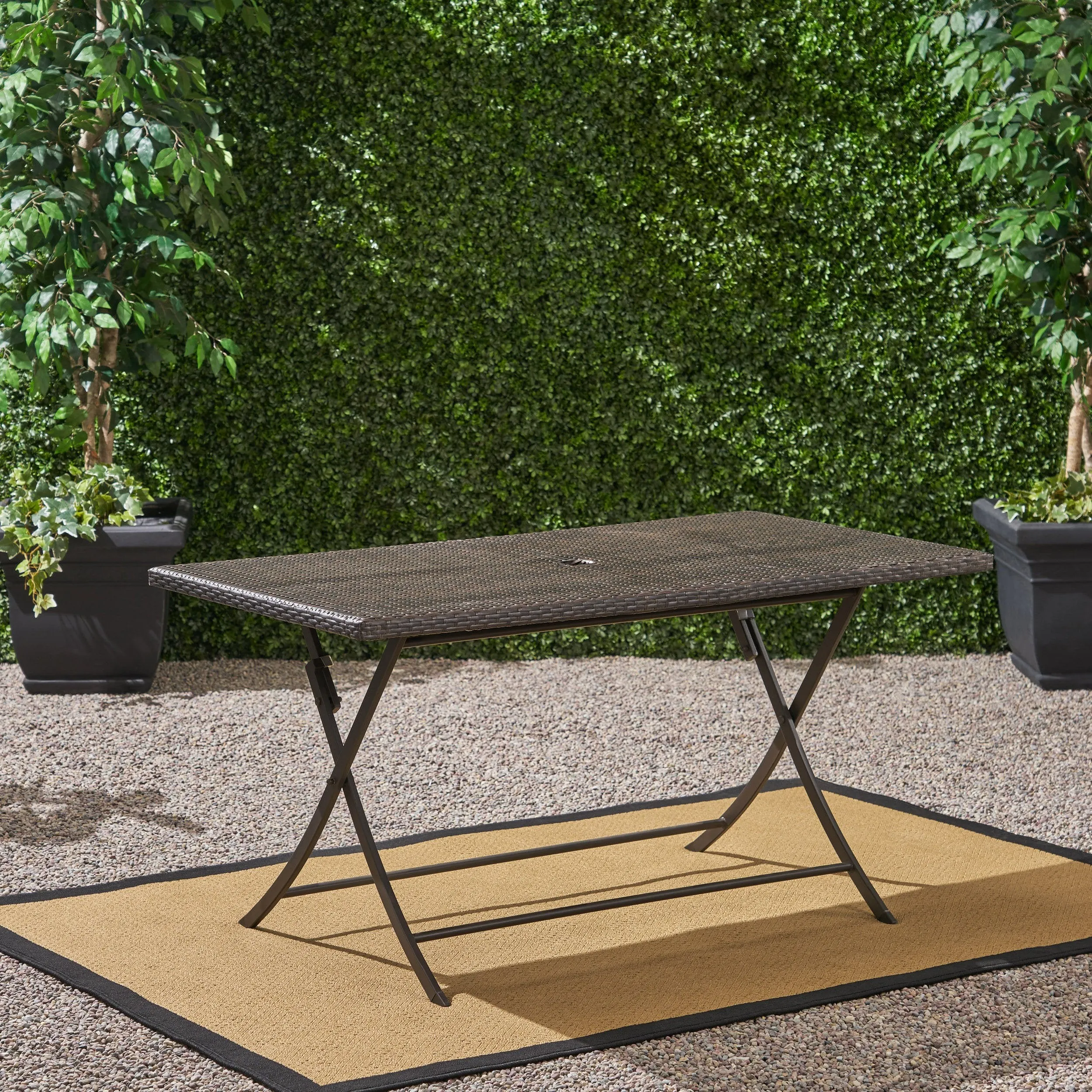 Outdoor Multi-brown Wicker Rectangular Foldable Dining Table - NH310203 patio chairs, outdoor seating