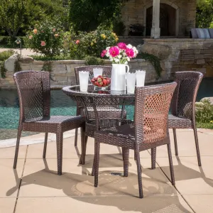 Outdoor Multibrown Wicker 5pc Dining Set - NH096592 patio chairs, outdoor seating