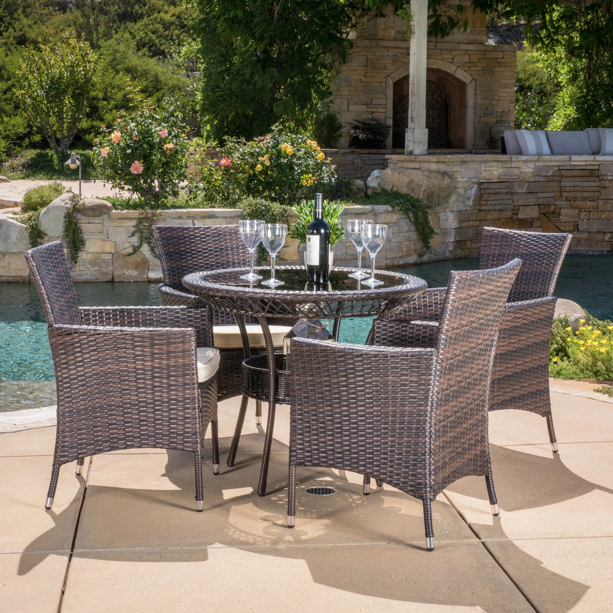 Outdoor Multibrown Wicker 5pc Dining Set - NH958592 patio chairs, outdoor seating