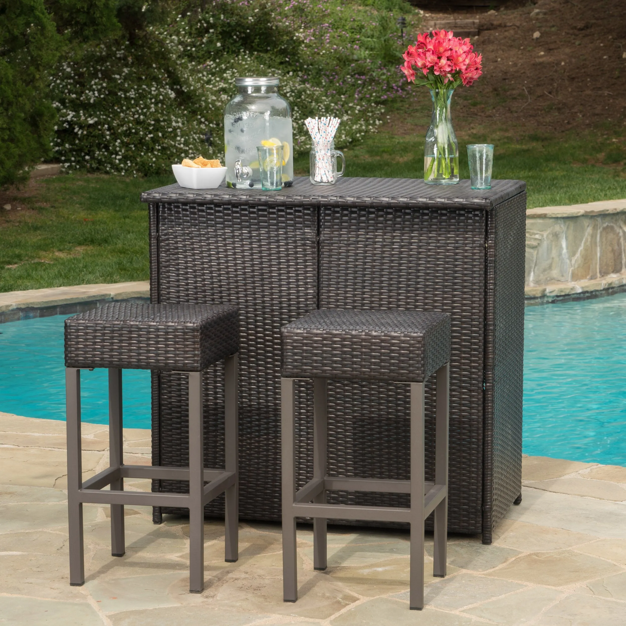 Outdoor Multibrown Wicker Bar Island Set - NH923003 patio chairs, outdoor seating