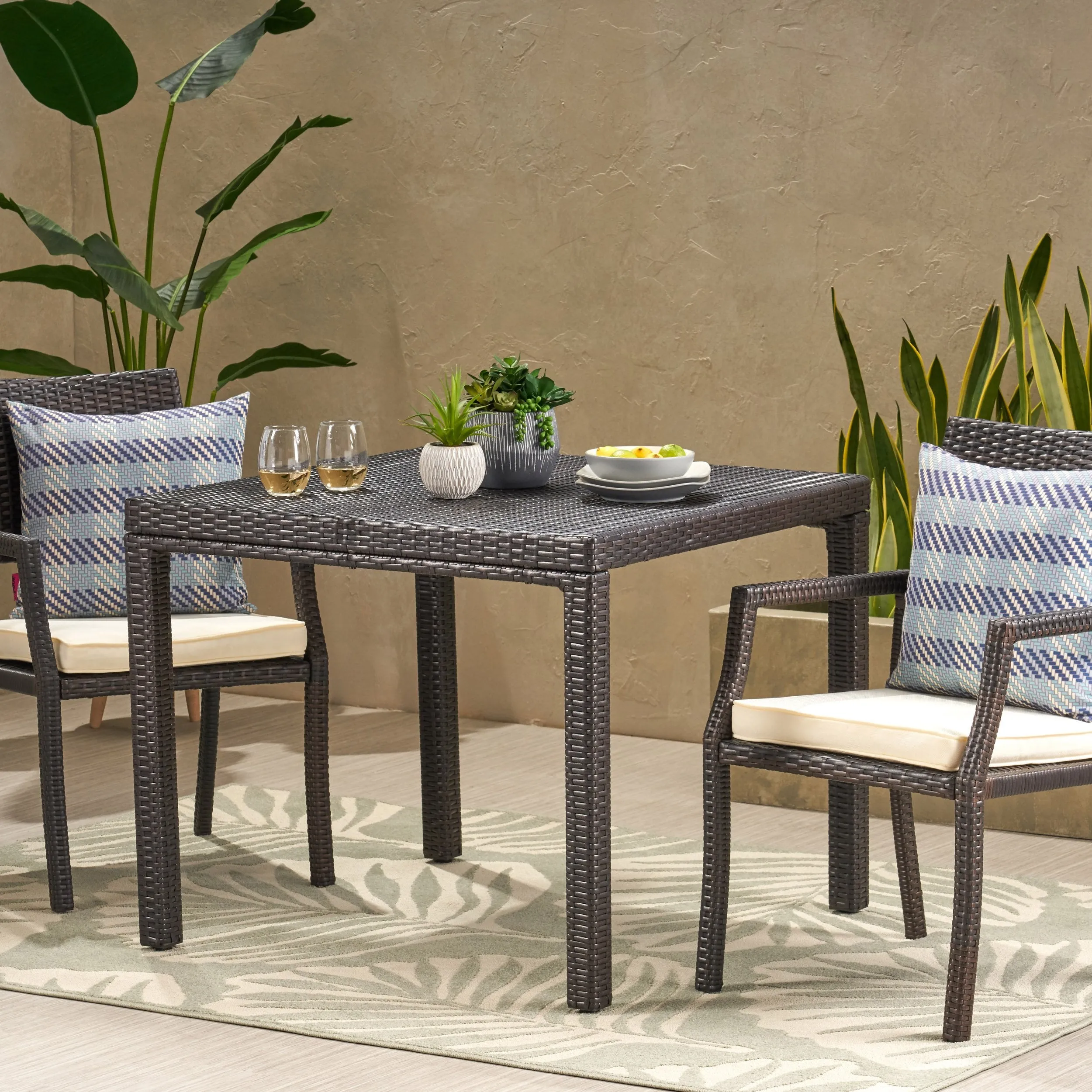 Outdoor Multibrown Wicker Square Dining Table - NH772003 patio chairs, outdoor seating