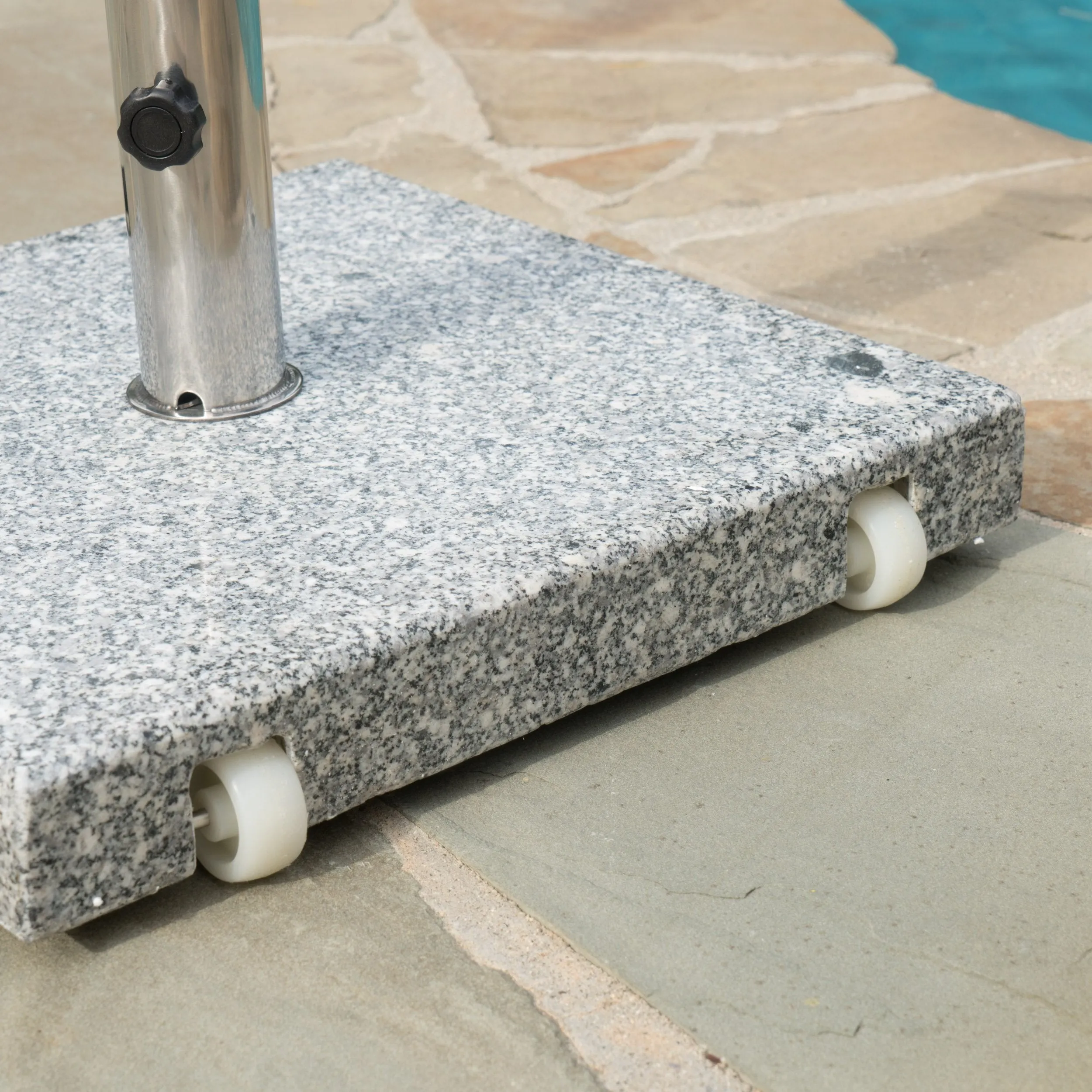 Outdoor Natural Grey Granite and Stainless Steel Umbrella Base - NH873003