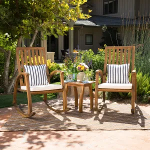 Outdoor Natural Stained Acacia Wood Rocking Chair Chat Set - NH296203 patio chairs, outdoor seating