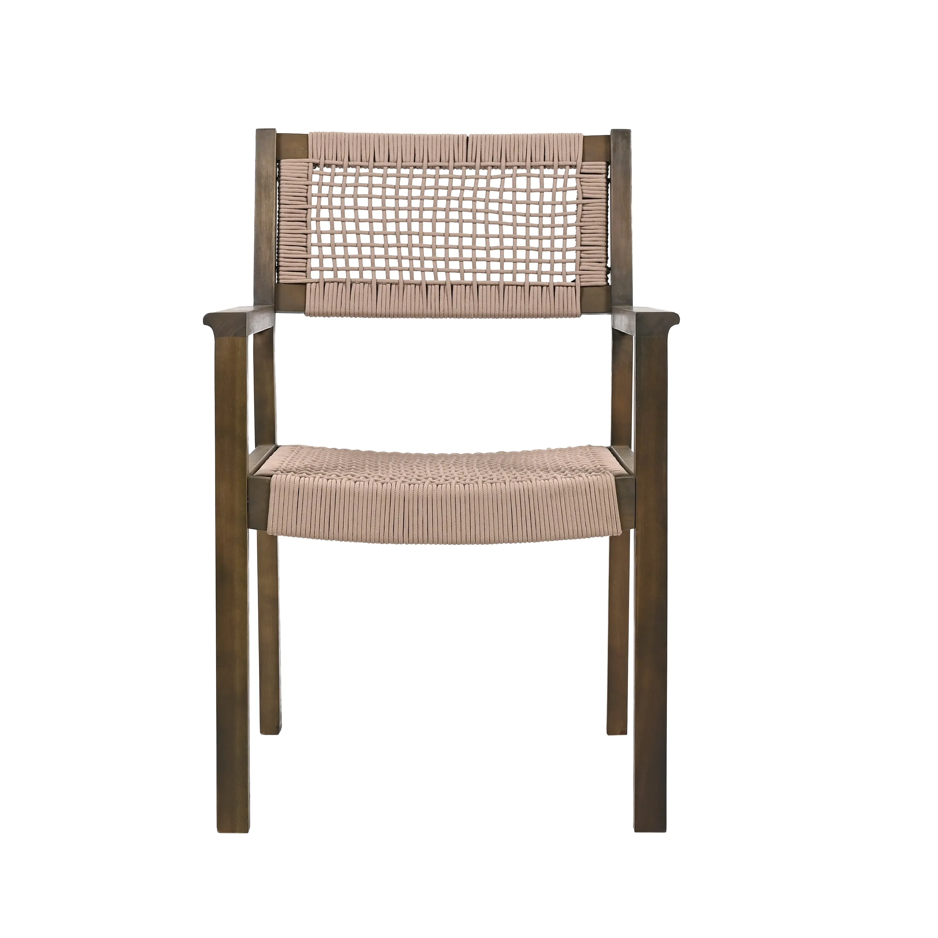 Outdoor Patio Acacia Wood Braided Rope Dining Chairs, Set of 2