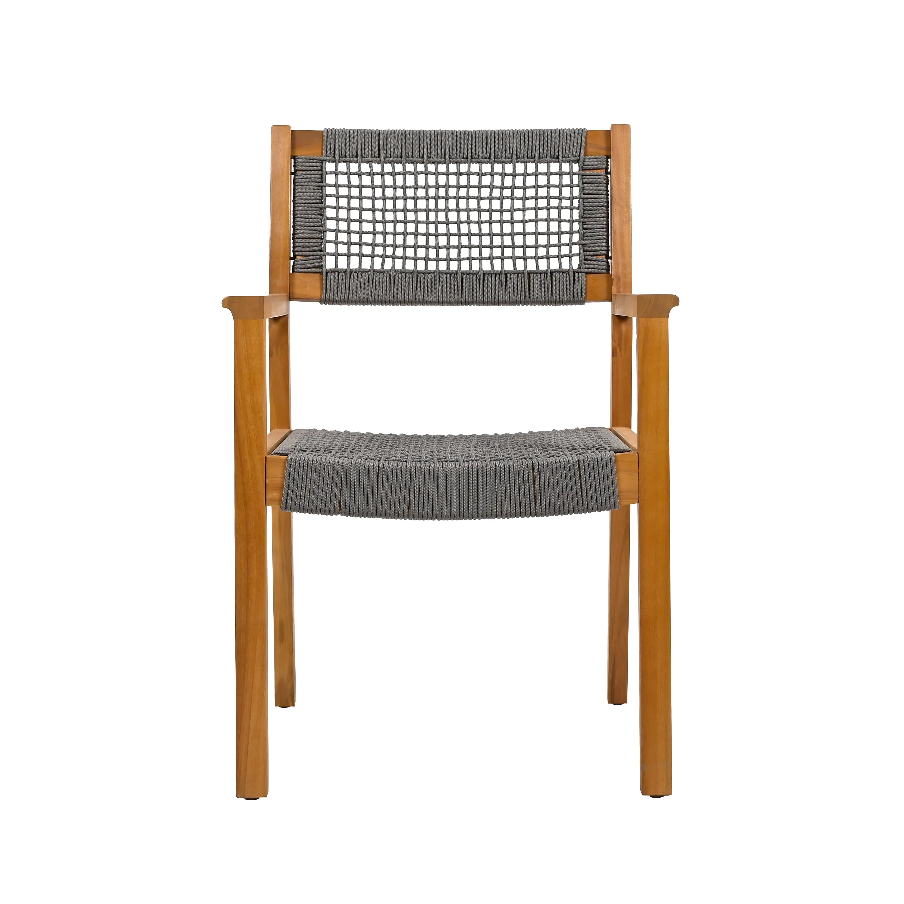 Outdoor Patio Acacia Wood Braided Rope Dining Chairs, Set of 2