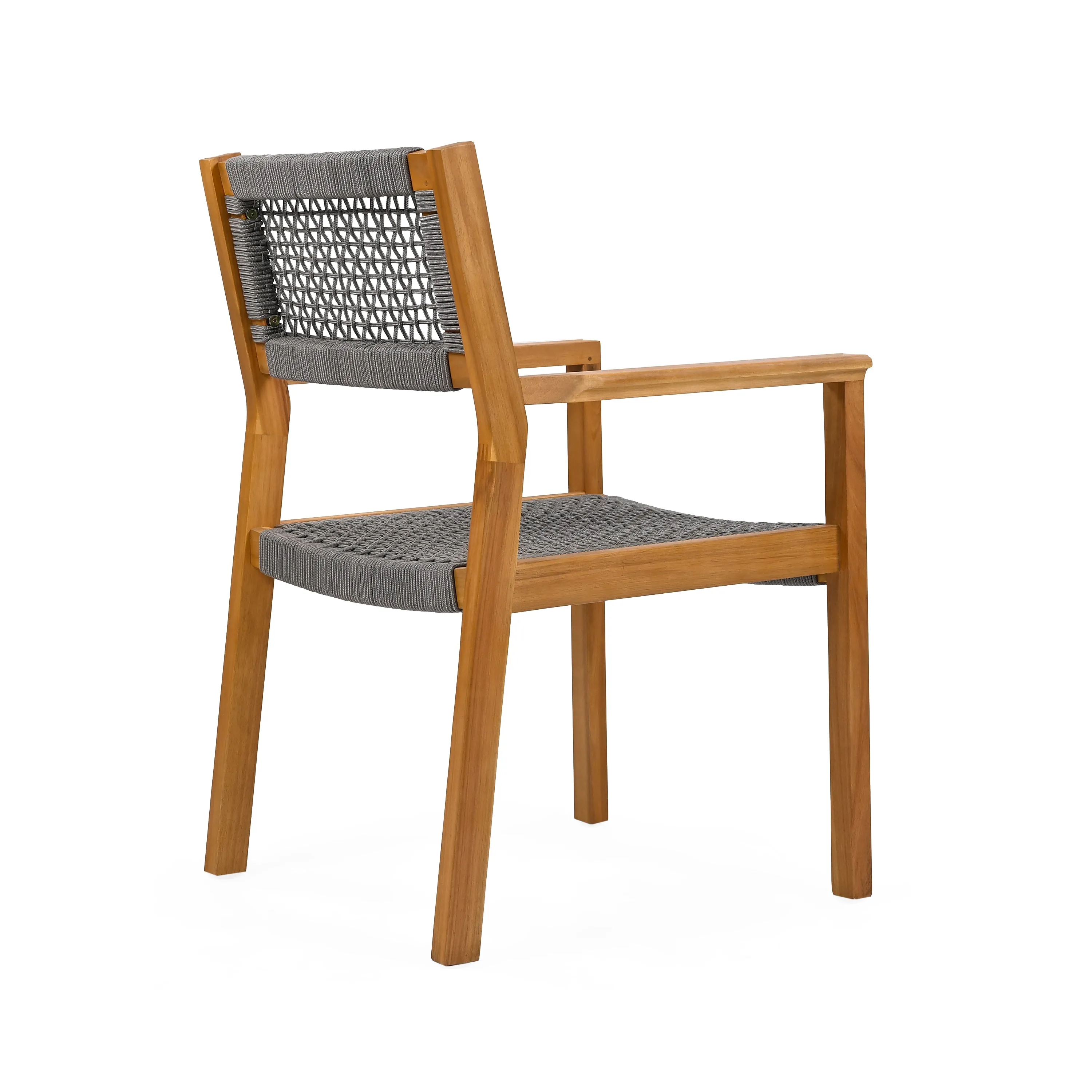 Outdoor Patio Acacia Wood Braided Rope Dining Chairs, Set of 2