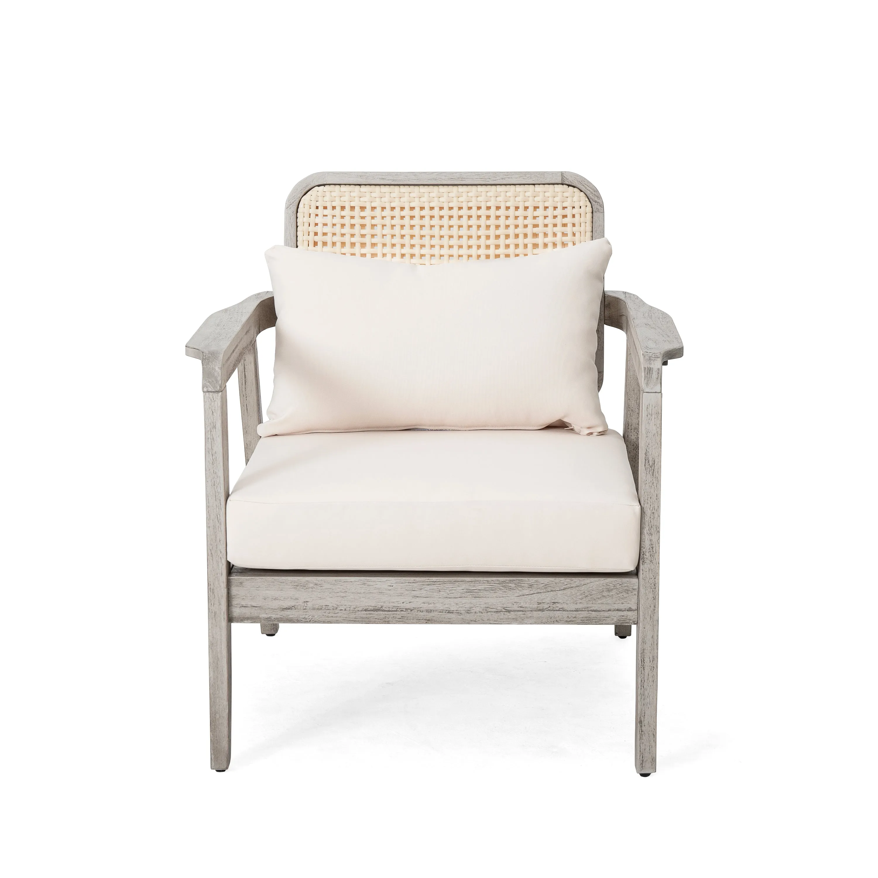 Outdoor Patio Club Chair  Solid Acacia Wood Frame with Criss-Cross Back & Water-Repellent Cushions
