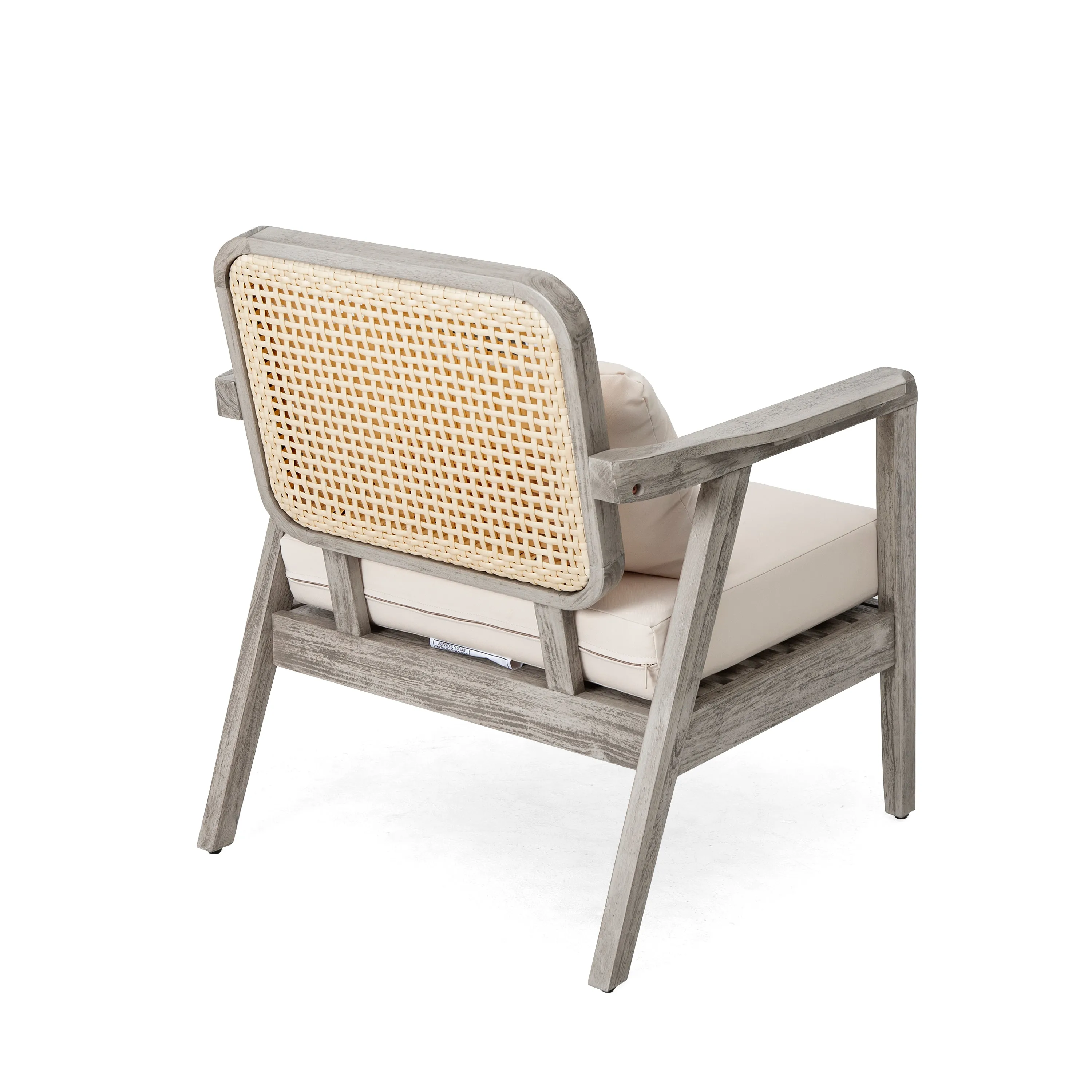 Outdoor Patio Club Chair  Solid Acacia Wood Frame with Criss-Cross Back & Water-Repellent Cushions