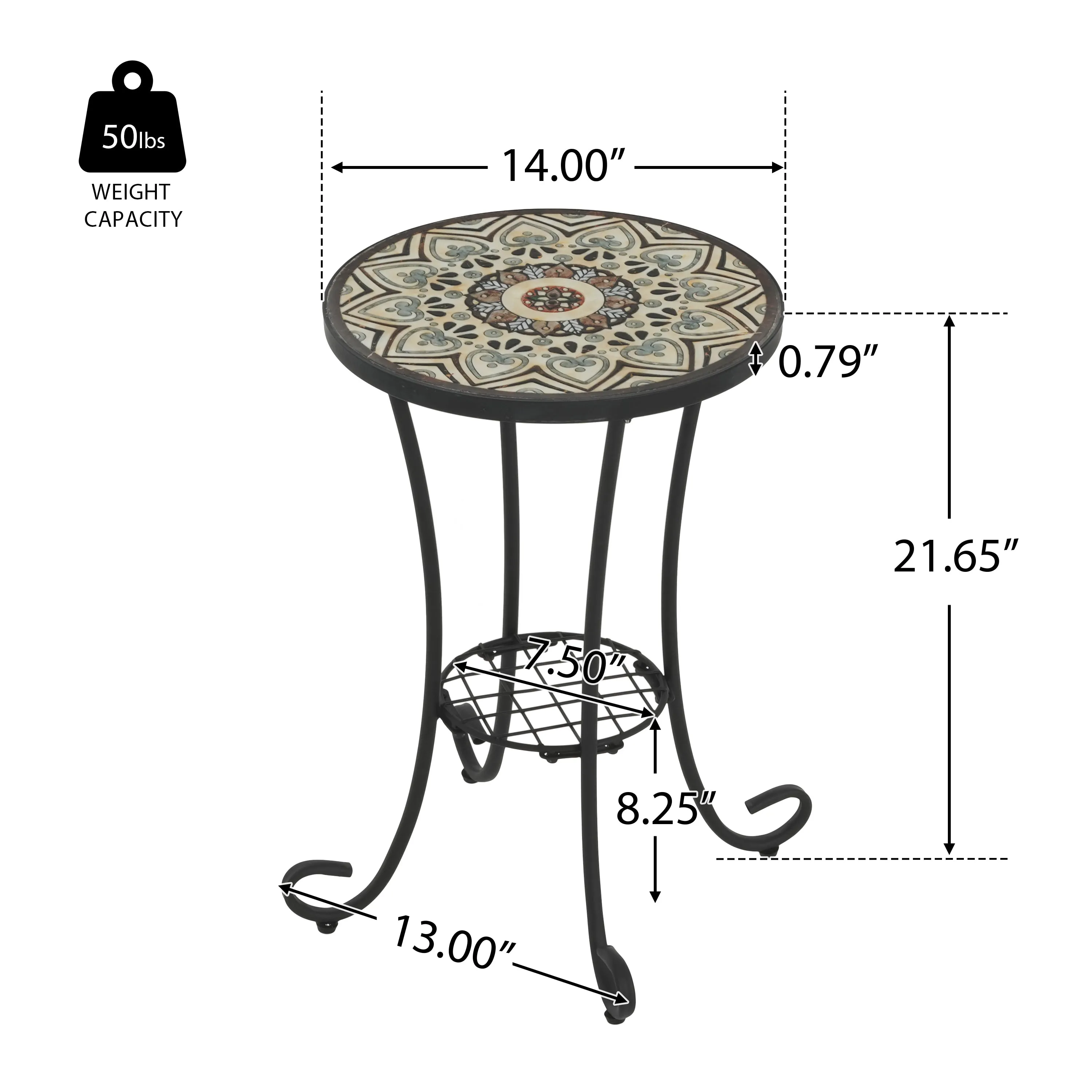 Outdoor Patio Floral Ceramic Side Table, Ceramic Tile