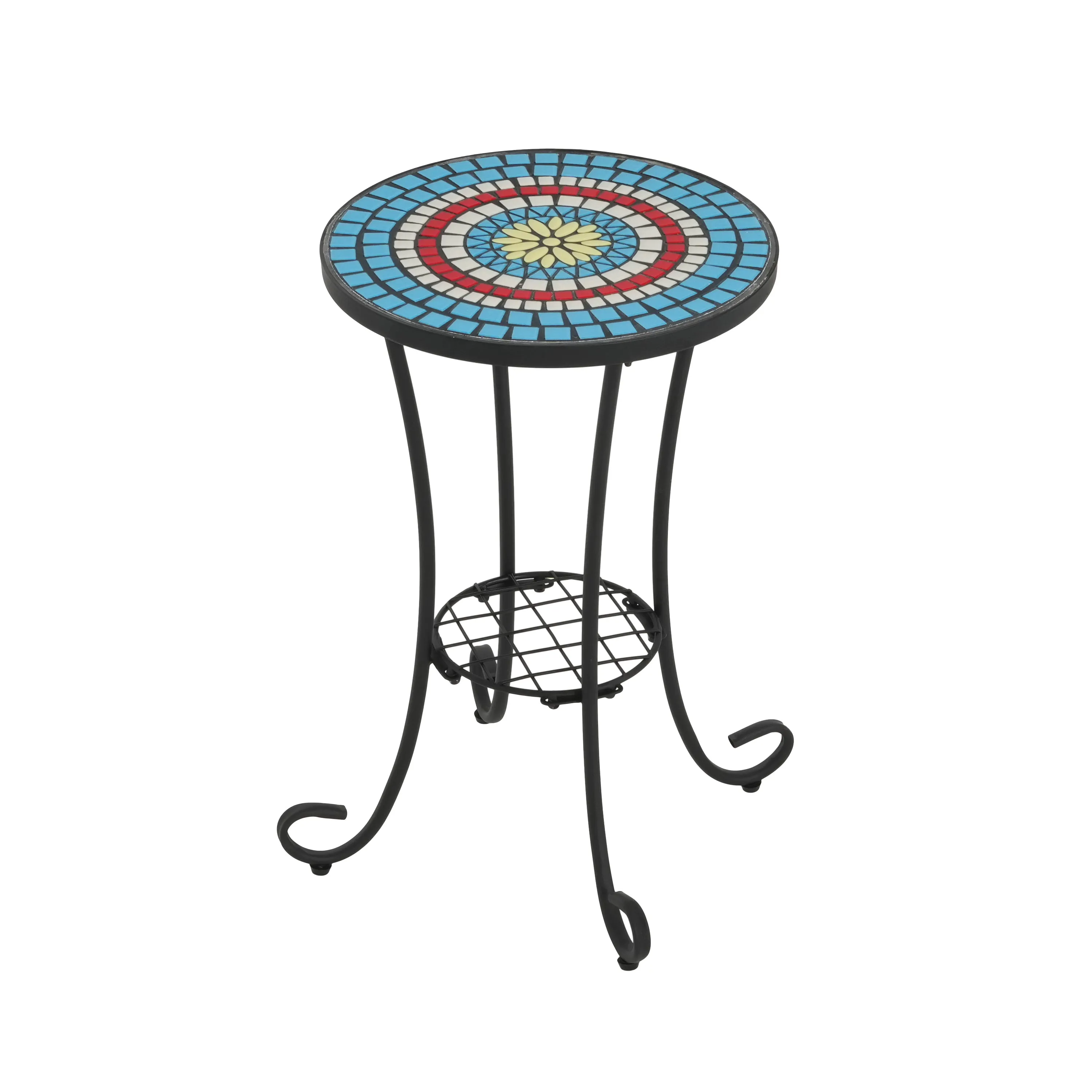 Outdoor Patio Floral Ceramic Side Table, Ceramic Tile