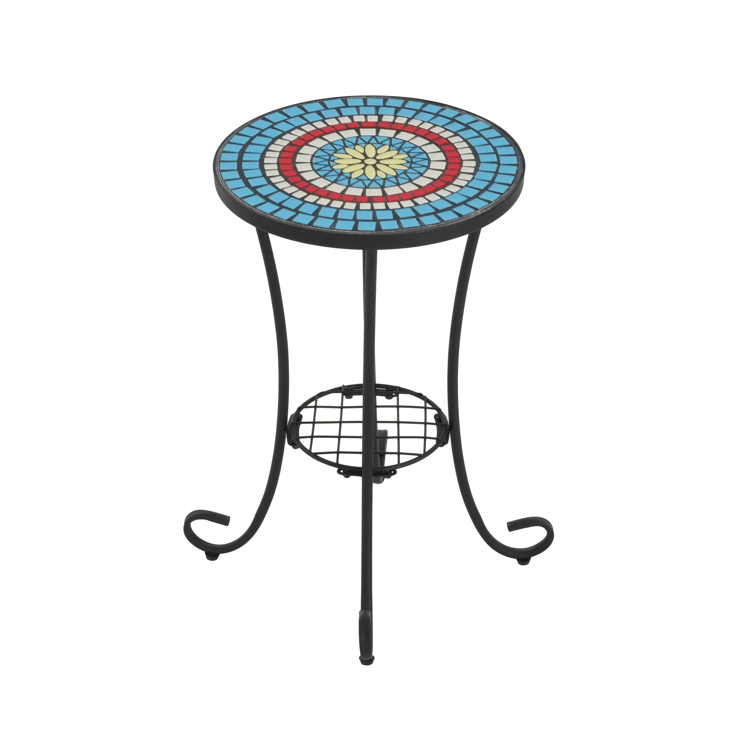 Outdoor Patio Floral Ceramic Side Table, Ceramic Tile
